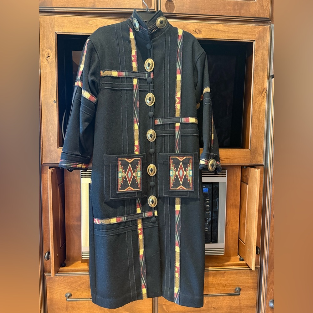 Coloratura Southwestern Western Native 100% Wool Long Coat Size Small Medium